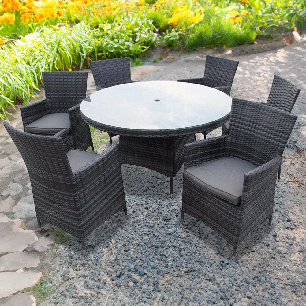 Furniture One 6 Seater Grey Rattan Garden Dining Set with Cushion