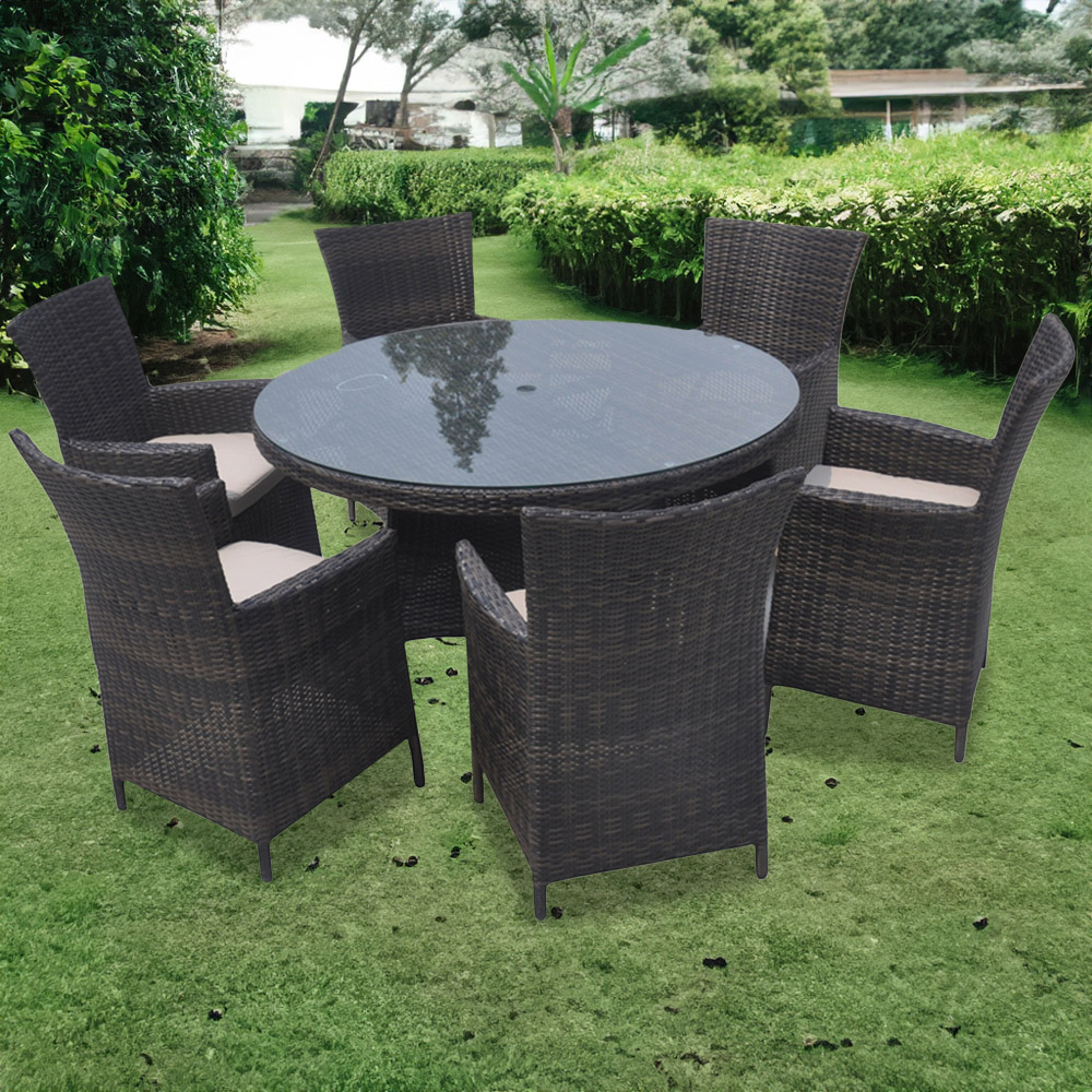 Furniture One 6 Seater Brown Rattan Garden Dining Set with Cushion