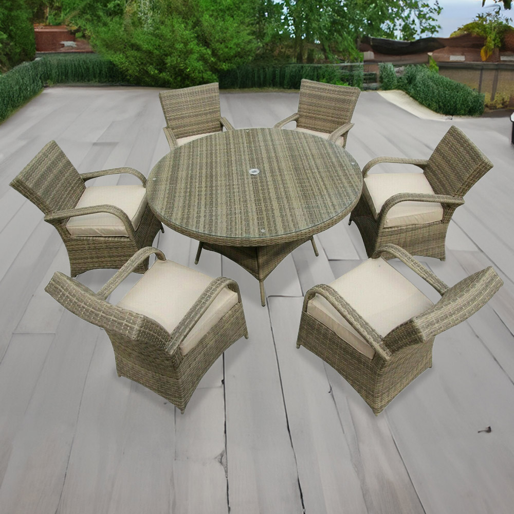 Furniture One 6 Seater Natural Rattan Garden Dining Set