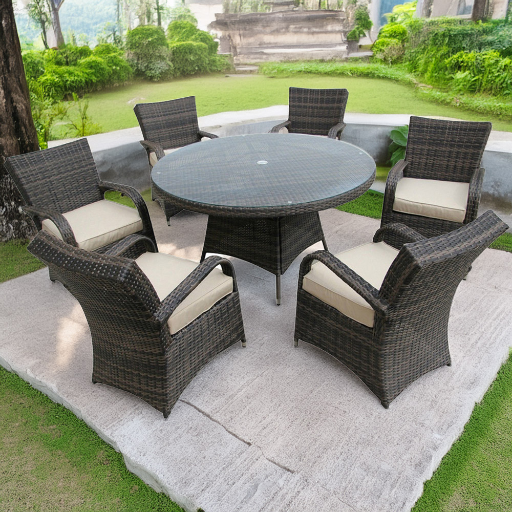 Furniture One 6 Seater Brown Rattan Garden Dining Set