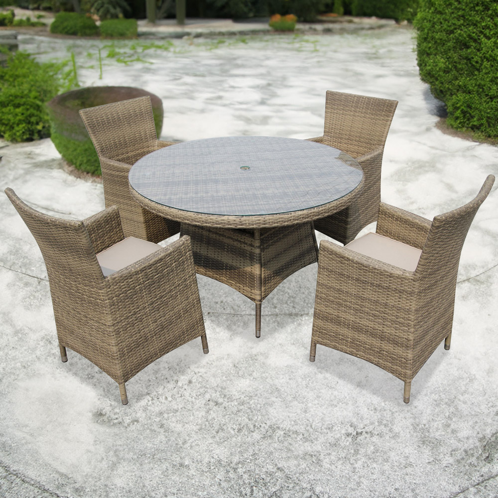 Furniture One 4 Seater Natural Rattan Garden Dining Set with Cushion