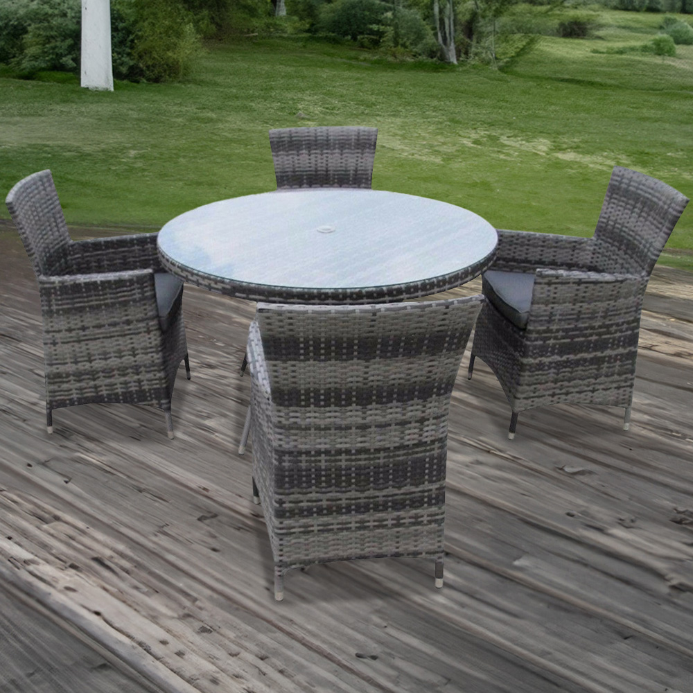 Furniture One 4 Seater Grey Rattan Garden Dining Set with Cushion