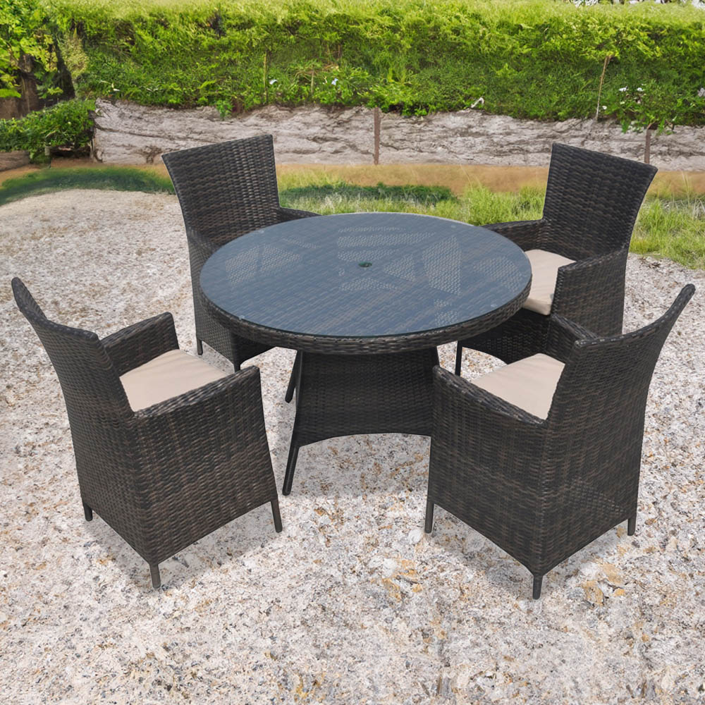 Furniture One 4 Seater Brown Rattan Garden Dining Set with Cushion