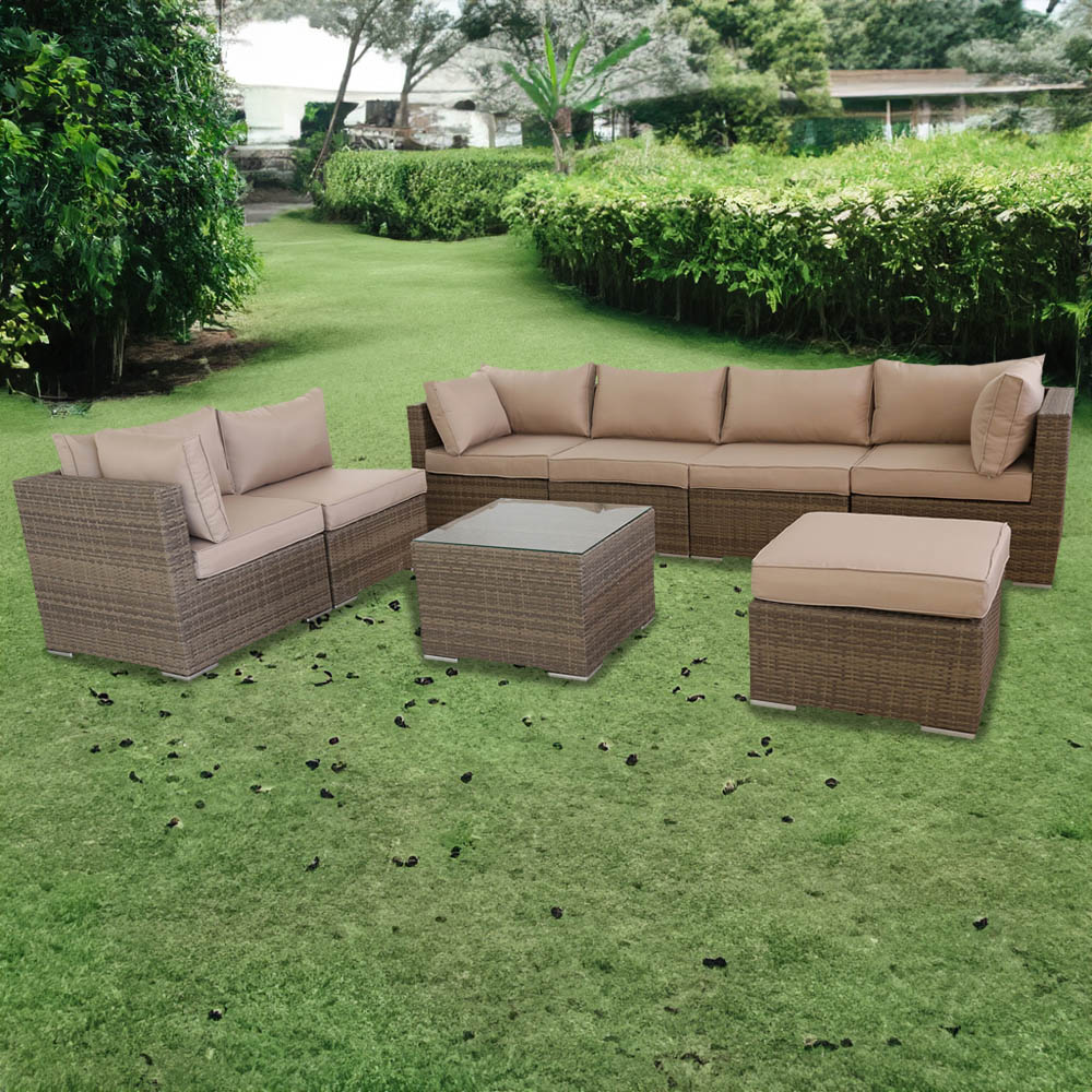 Furniture One 7 Seater Yellow Rattan Garden Sofa Set