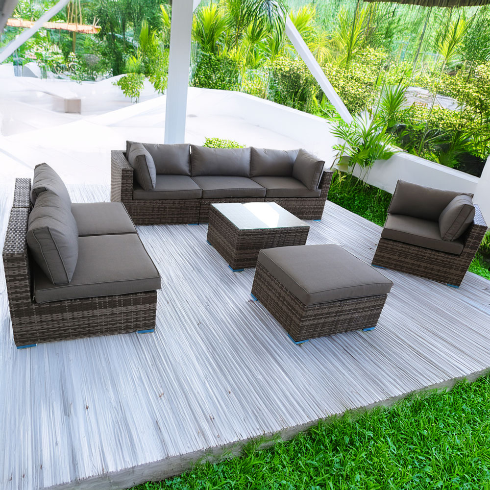 Furniture One 7 Seater Grey Rattan Garden Sofa Set