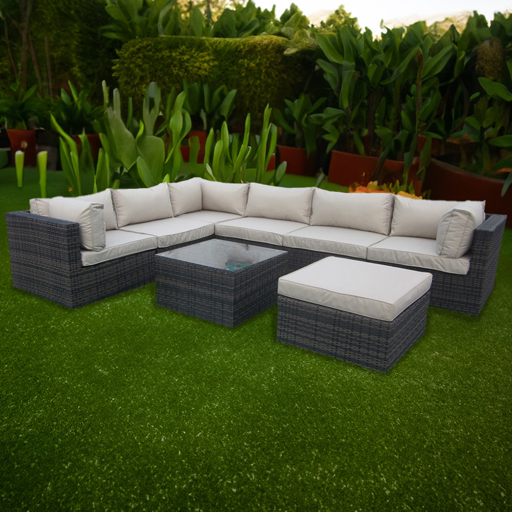 Furniture One 7 Seater Brown Rattan Garden Sofa Set