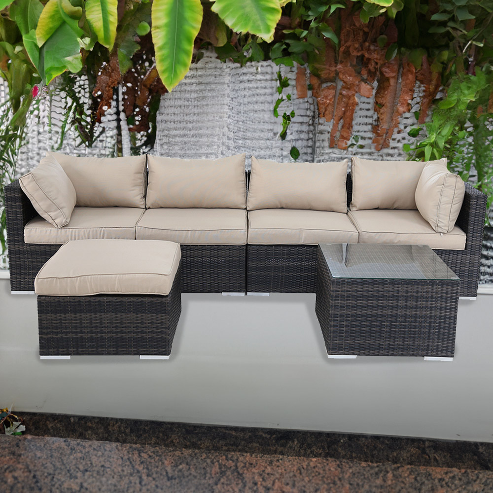 Furniture One 5 Seater Brown Rattan Garden Sofa Set
