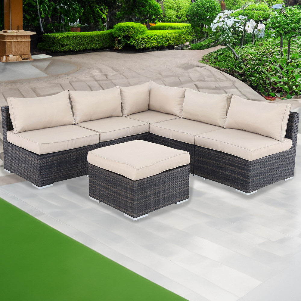 Furniture One 6 Seater Brown Garden Corner Sofa Set