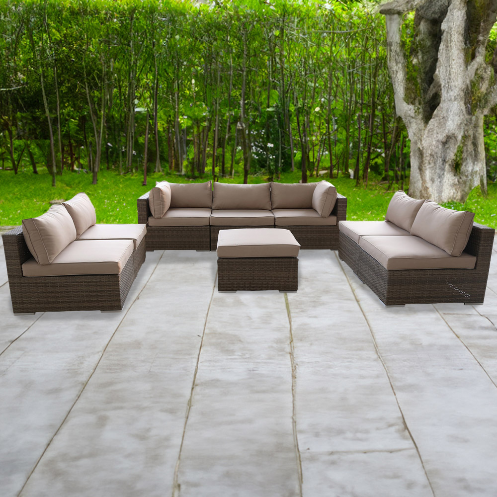 Furniture One 8 Seater Yellow Rattan Garden Sofa Set