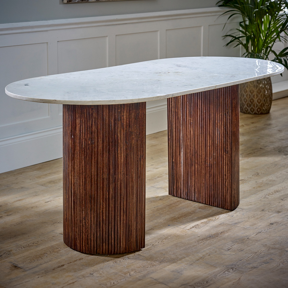Brooklyn Brown Opal Seater Marble Top Mango Wood Dining Table Size 6