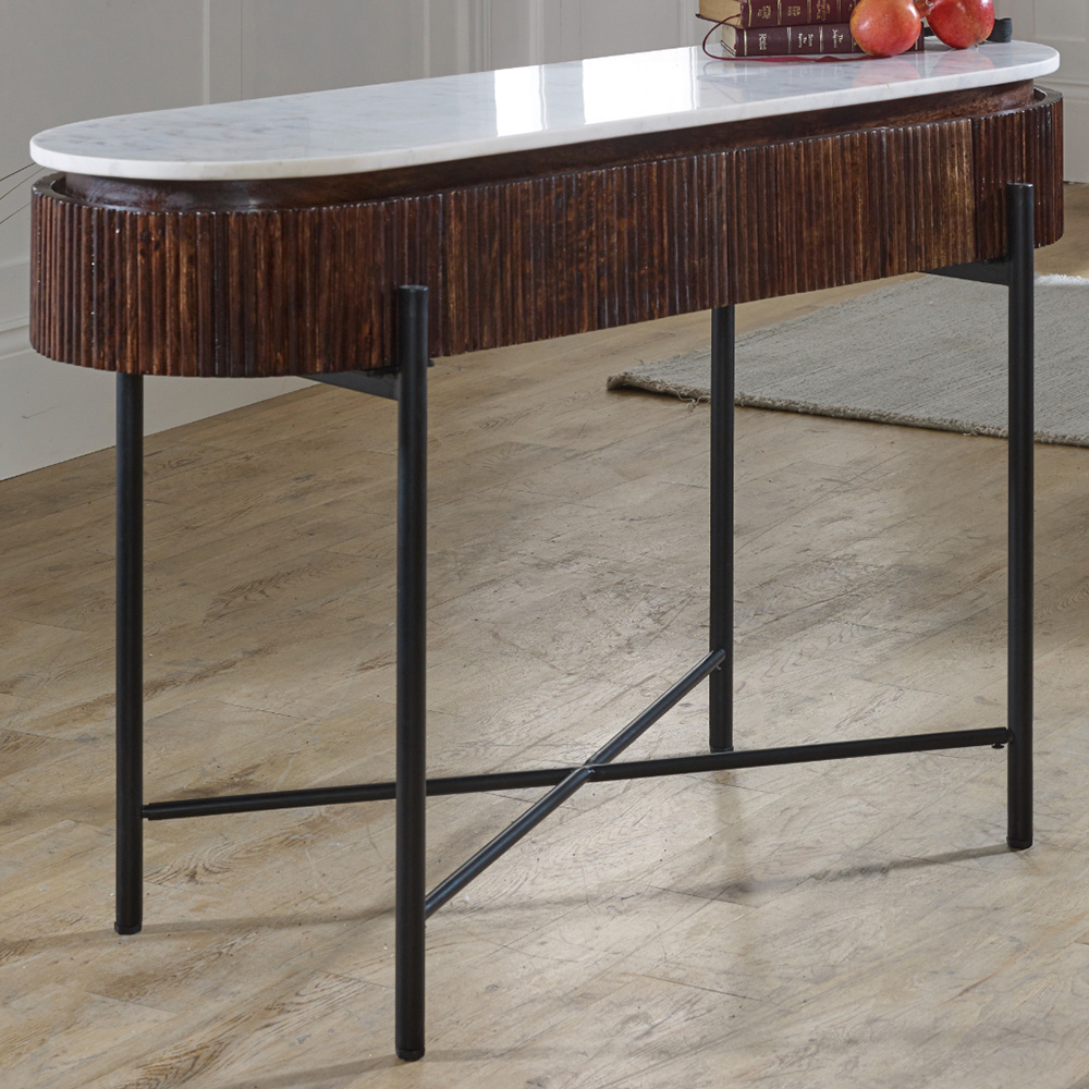 Brooklyn Opal 2 Drawer Marble Top Mango Wood Console Table