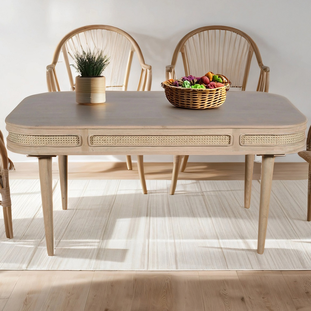 Brooklyn Brown Valencia Seater Cane And Mango Wood Dining Table Size 8