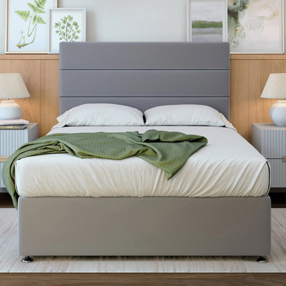 Bedmaster Single Divan Base - Silver Plush Velvet - 2 Drawer Storage