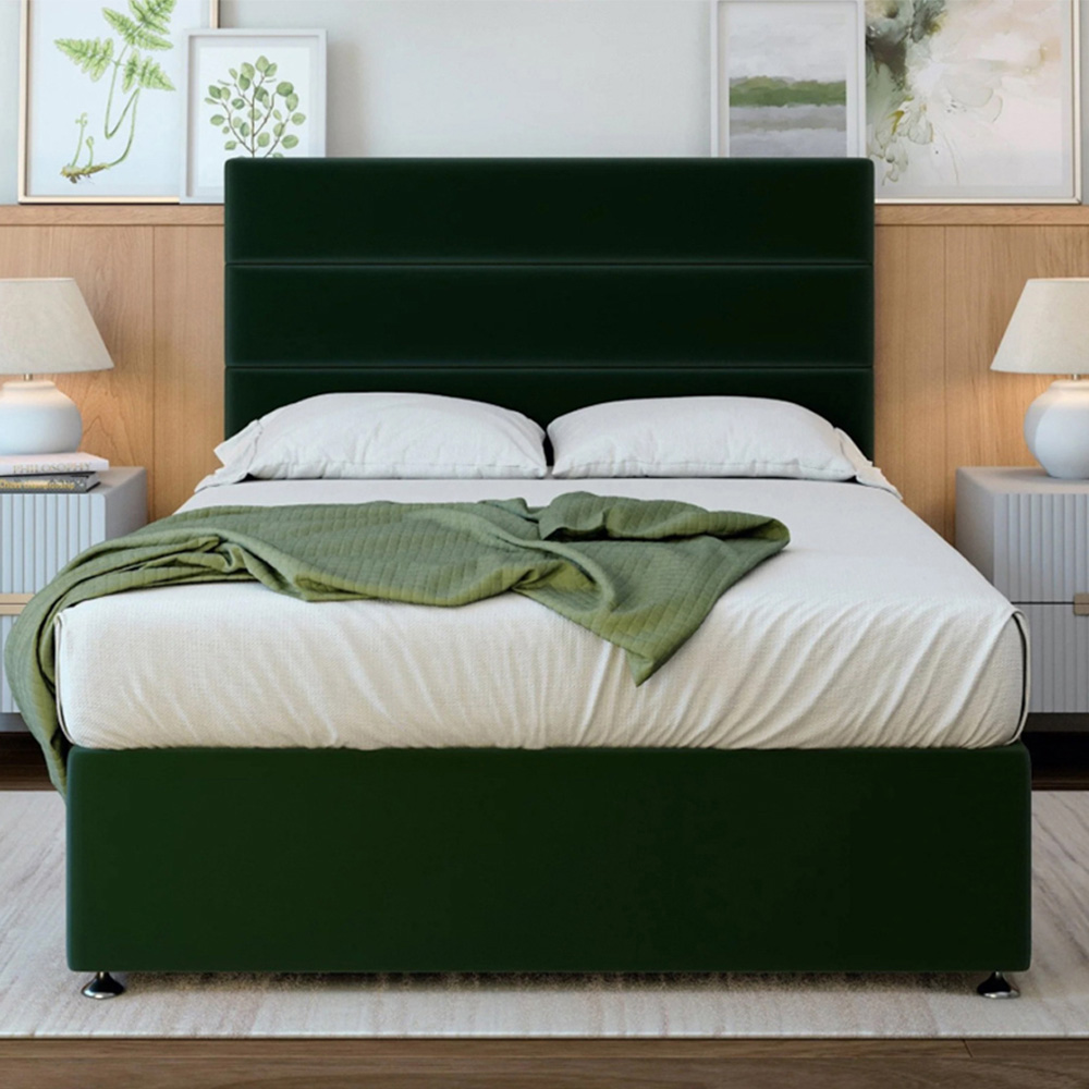 Bedmaster Small Double Divan Base - Emerald Green - Plush Velvet - 2 Drawer with Milan Headboard