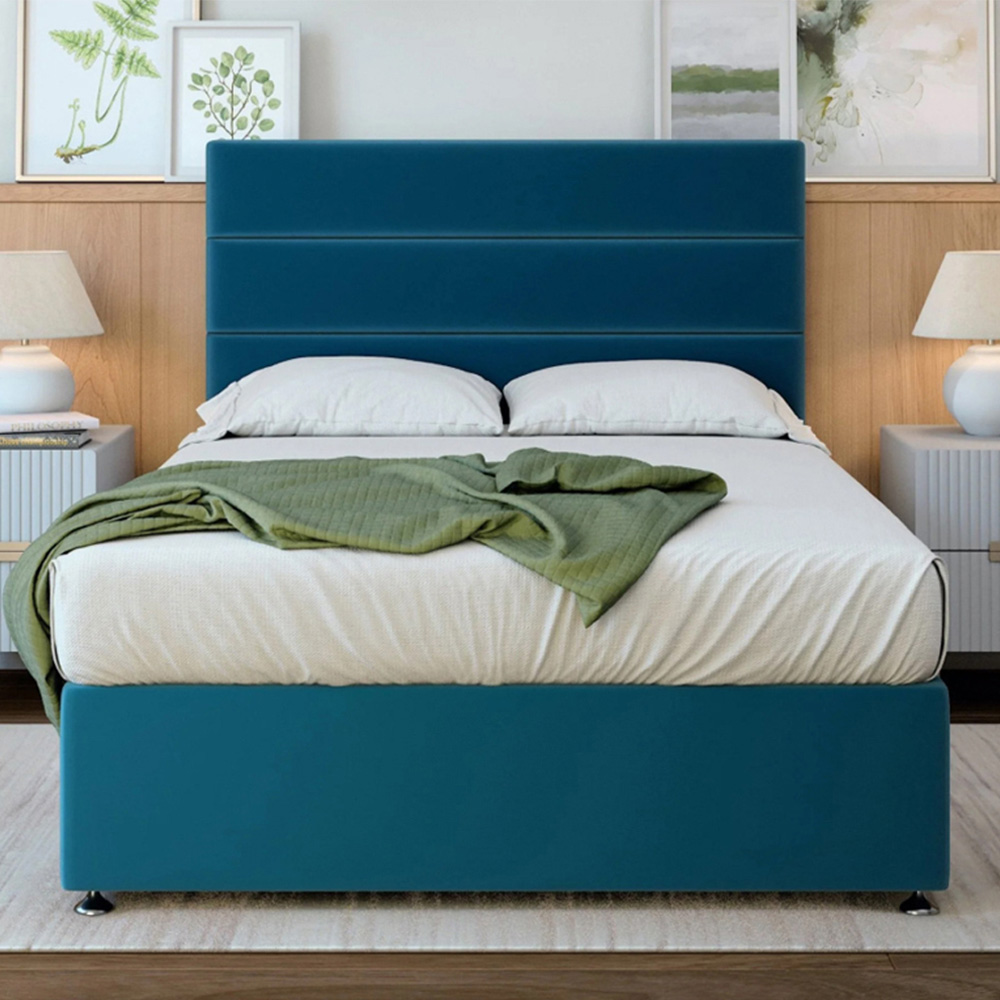 Bedmaster Single Marine Blue Plush Velvet Divan Base with Milan Headboard - UK Made