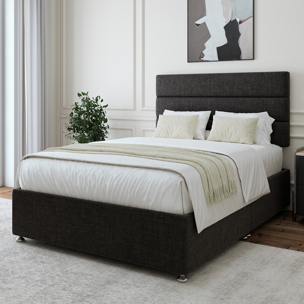 Bedmaster Double Charcoal Linen Divan Base - Platform Top Support - Universal Headboard Fitting - Grey