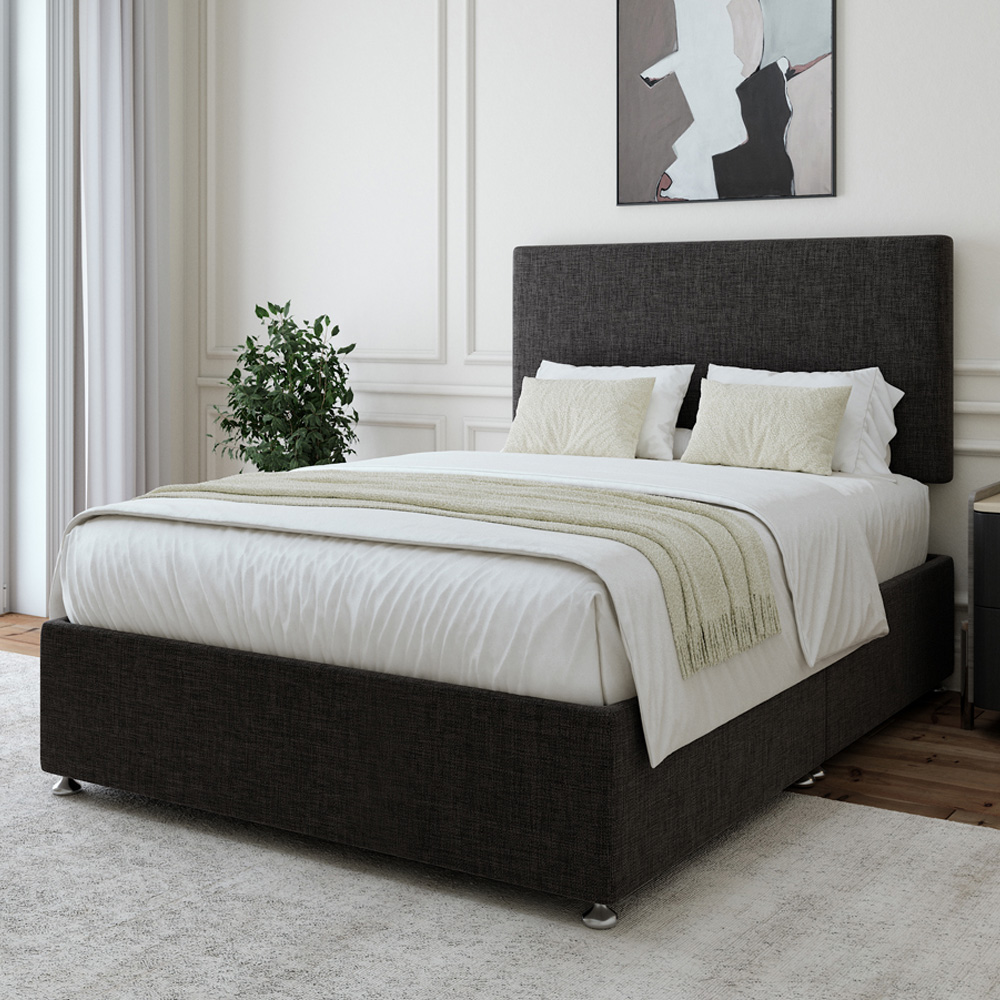 Bedmaster Grey Double Charcoal Linen Divan Base With Valencia Headboard Size 2