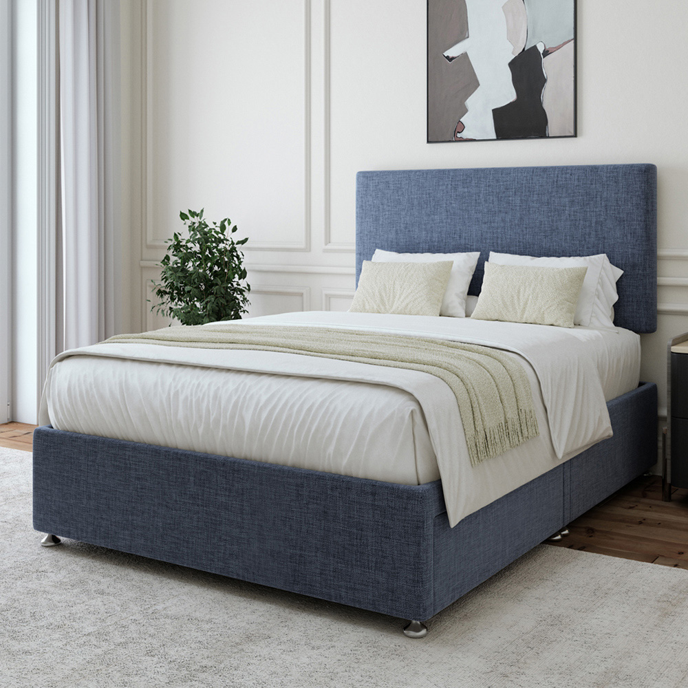 Bedmaster Single Midnight Linen 2 Drawer Divan Base with Valencia Headboard - Blue