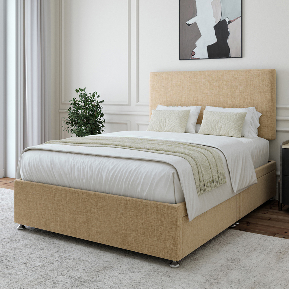 Bedmaster King Size Cream Linen 4 Drawer Divan Base with Valencia Headboard