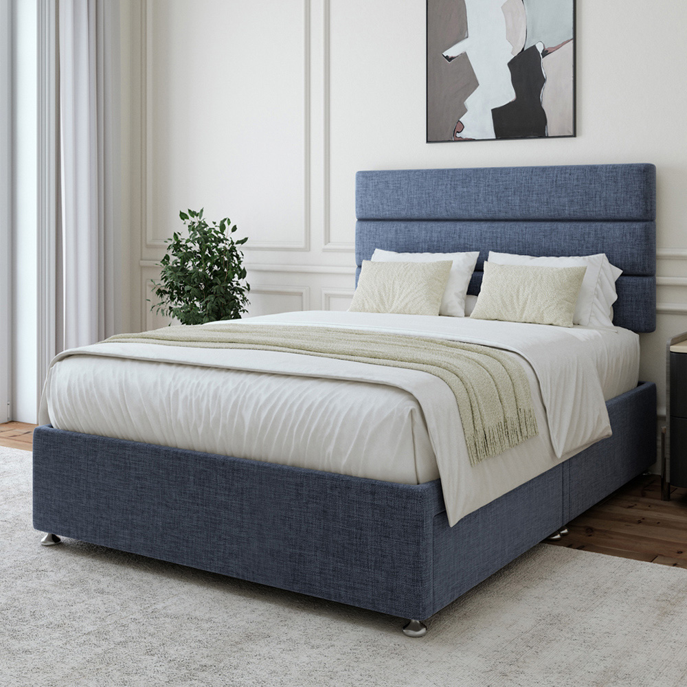 Bedmaster Single Midnight Blue Linen 2 Drawer Divan Base with Milan Headboard