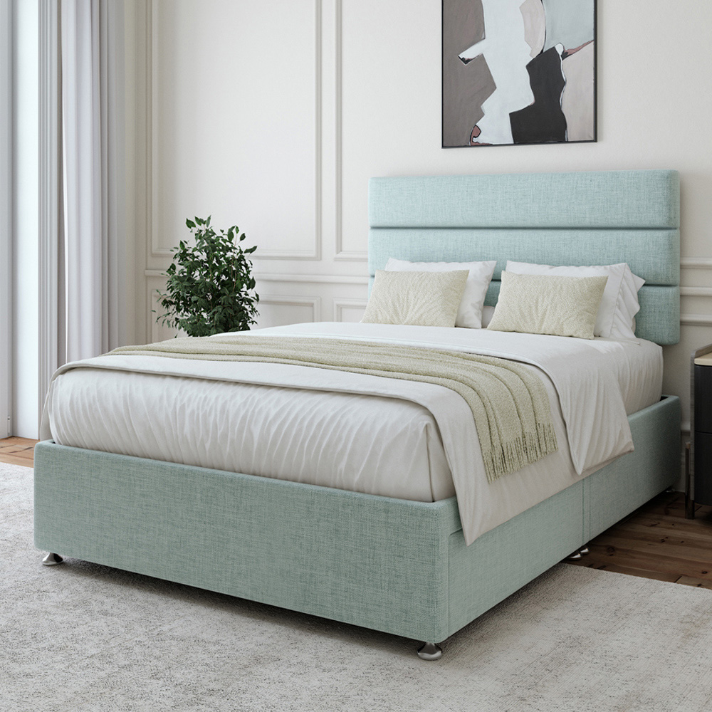 Bedmaster Single Duck Egg Linen 2 Drawer Divan Base with Milan Headboard - Blue - New
