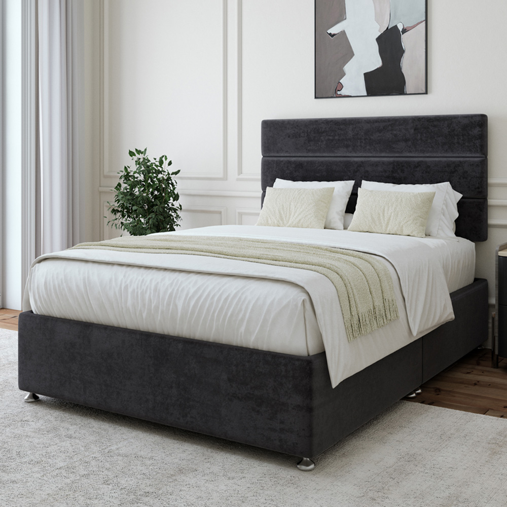 Bedmaster Double Black Velvet Divan Base - Platform Top - Universal Fitting