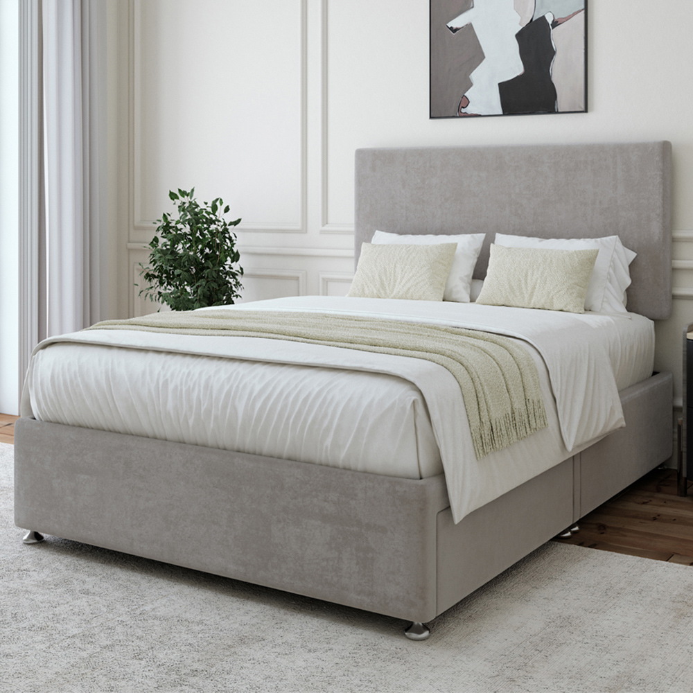 Bedmaster Small Double Seal Grey Naples Linen Divan Base with Valencia Headboard