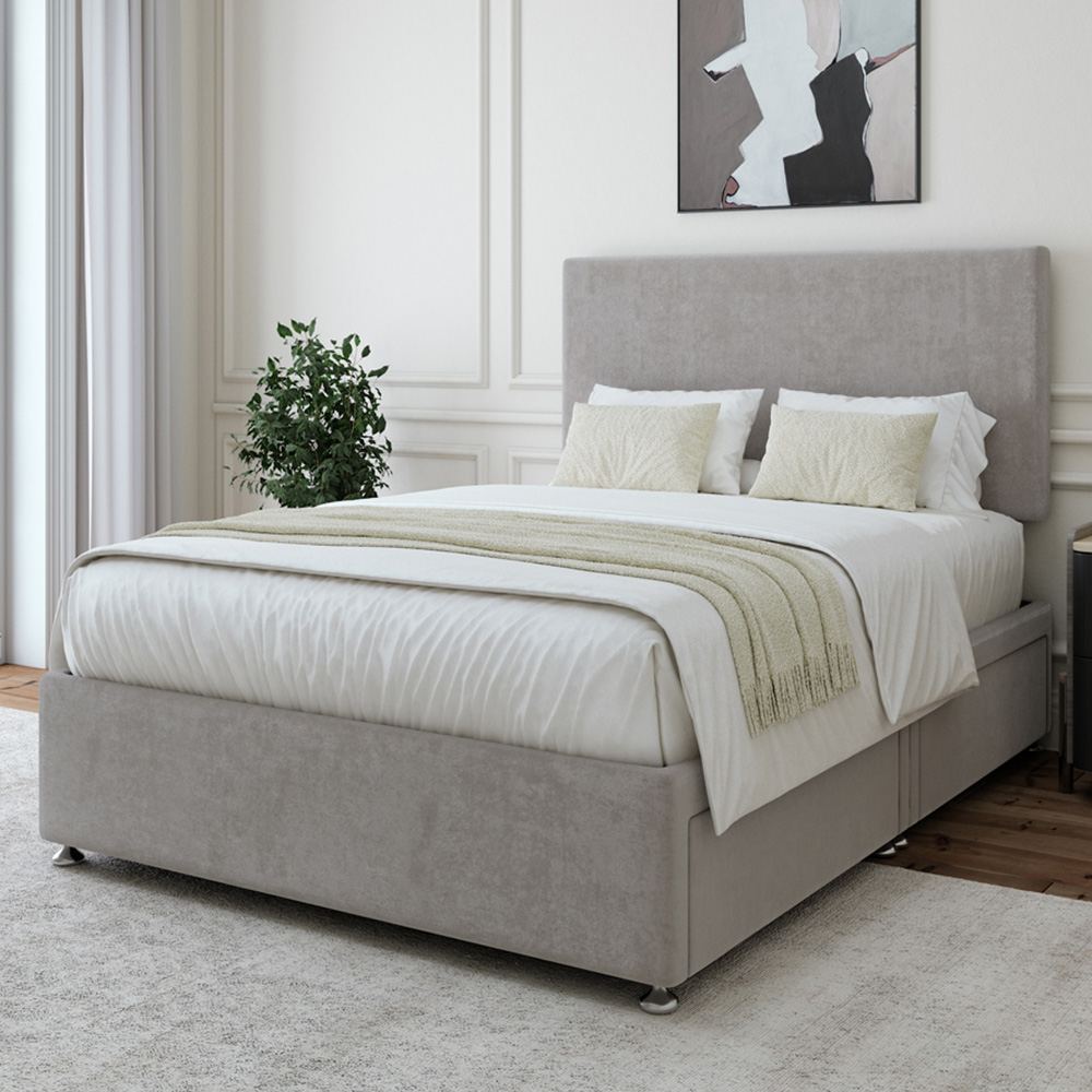 Bedmaster Small Double Divan Base - Grey Linen Naples - 4 Drawer - Valencia Headboard