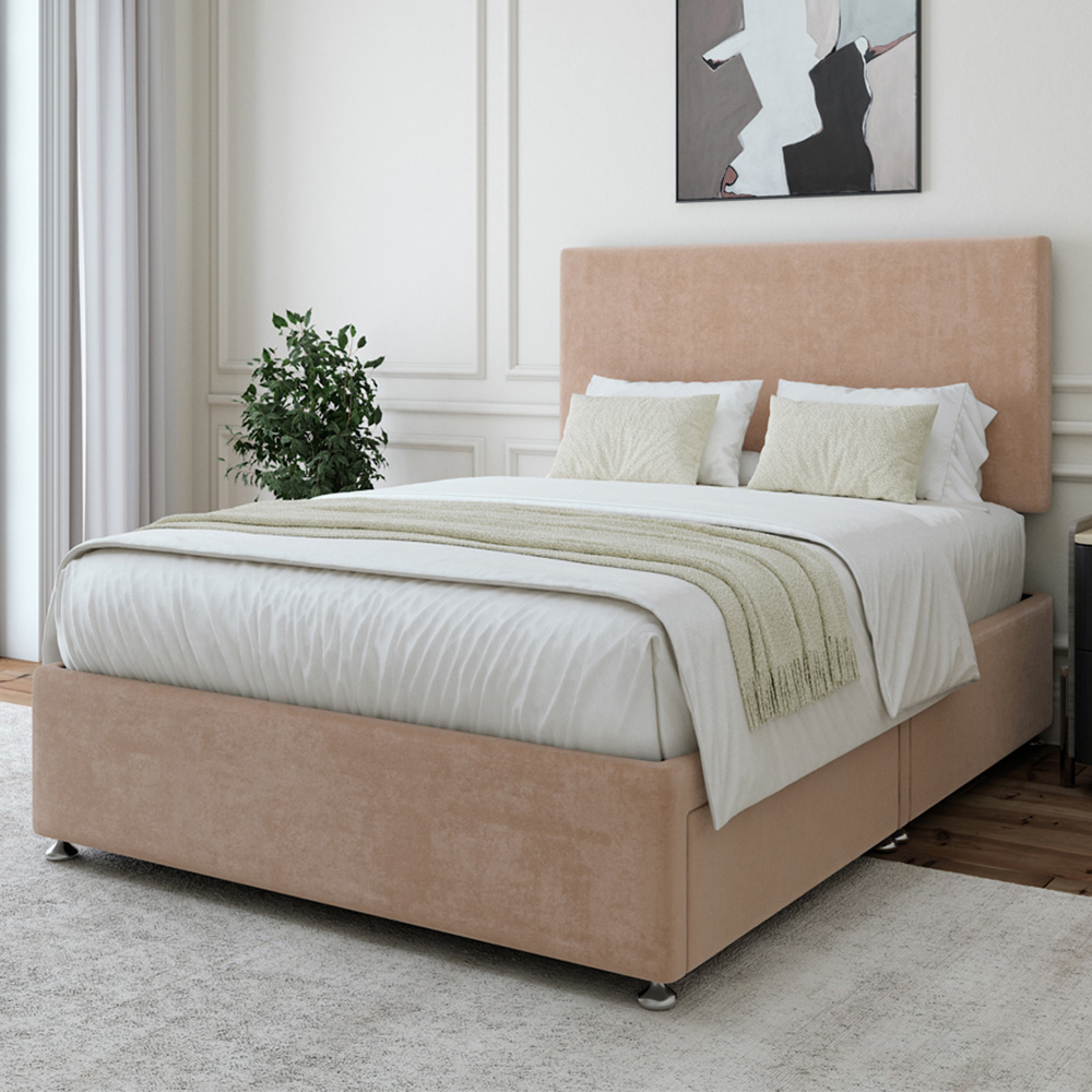 Bedmaster Single 2 Drawer Divan Base with Valencia Headboard - Mink Linen