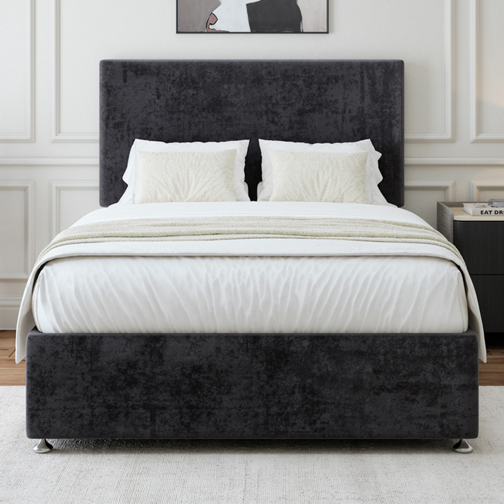 Bedmaster Small Double Black Naples Linen Divan Base with Valencia Headboard
