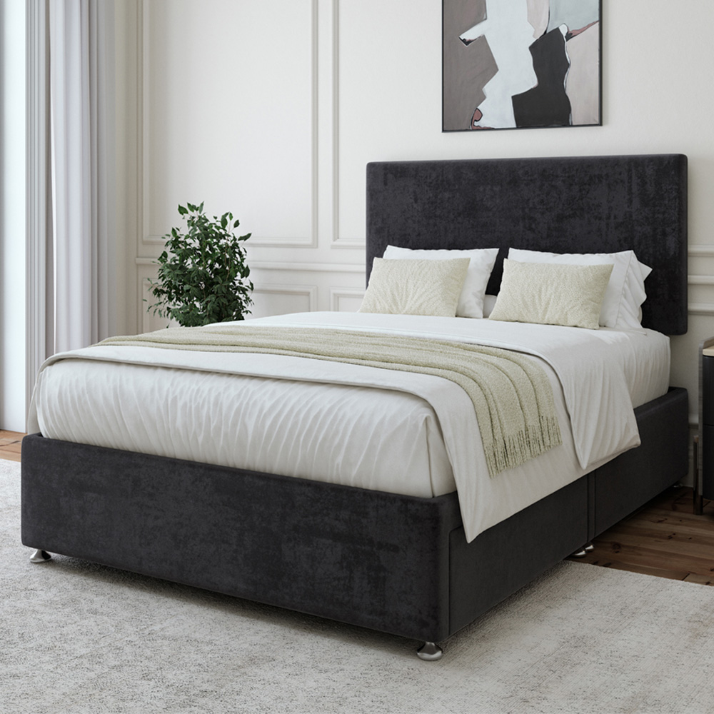 Bedmaster Single Black Naples Linen 2 Drawer Divan Base with Valencia Headboard