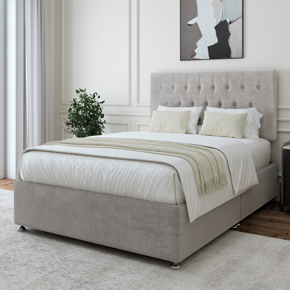 Bedmaster Double Seal Grey Naples Linen Divan Base with Lona Headboard - Double