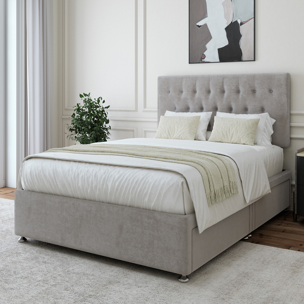Bedmaster Double Seal Grey Naples Linen Divan Base with Lona Headboard - 4 Drawer