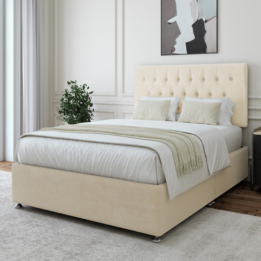 Bedmaster Double Cream Naples Linen Divan Base with Lona Headboard - Size 2