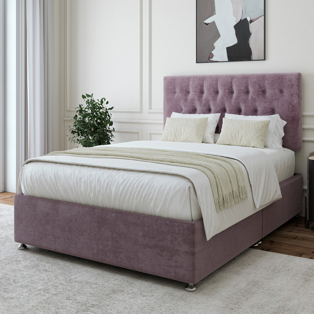 Bedmaster Double Mauve Naples Linen Divan Base with Lona Headboard - Brown - New