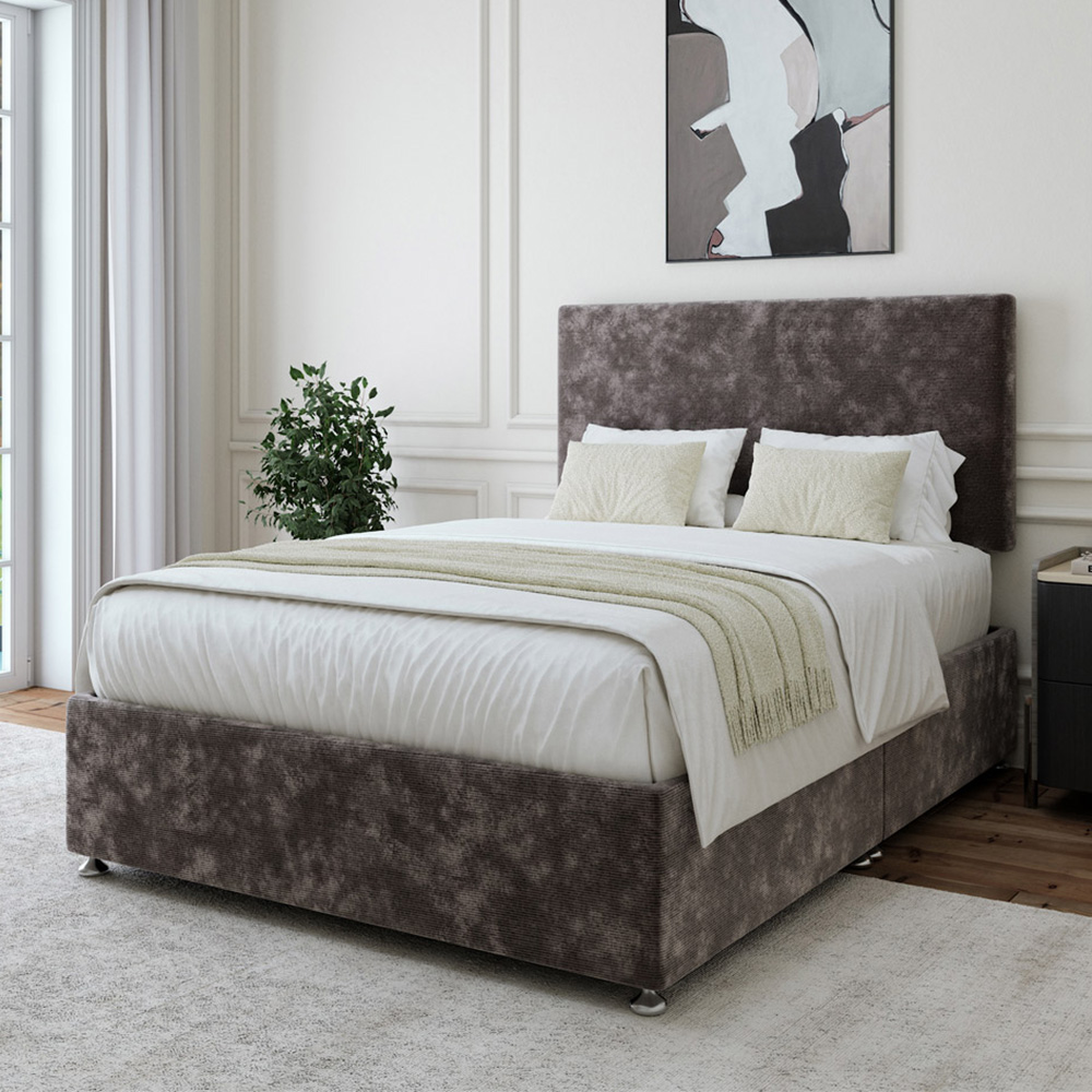 Bedmaster Grey Double Charcoal Chenille Divan Base With Valencia Headboard Small