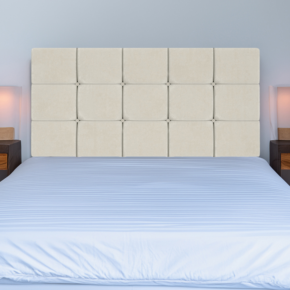 Bedmaster Super King Cream Naples Velvet Headboard - Squared Design