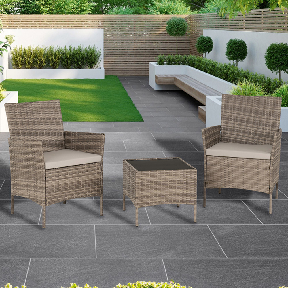 Seconique Willow 2 Seater Grey Fabric Rattan Black Glass Garden Set