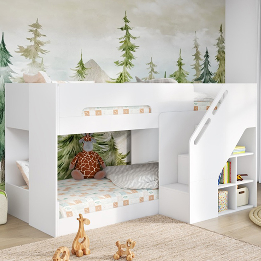 Flair Beds White Flair Phobo Single Low Bunk Bed With Staircase