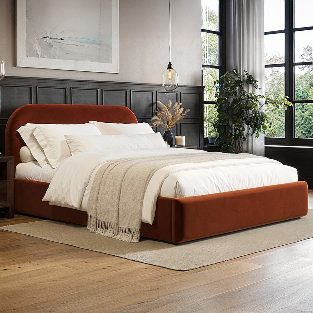 Flair Alba King Size Burnt Orange Velvet Ottoman Bed