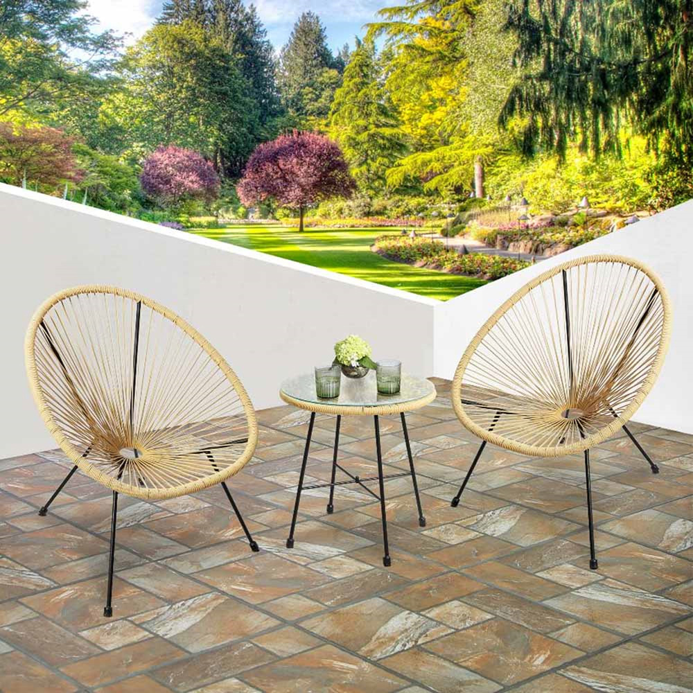3pcs Bistro Egg Designer String Chair Indoor & Garden Set - Natural