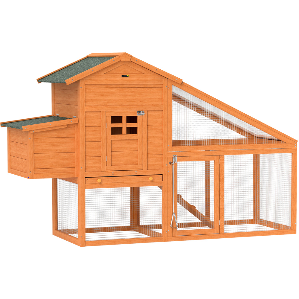 PawHut Chicken Coop with Run - Nesting Box, Slideout Tray, Ramp - Yellow Wood