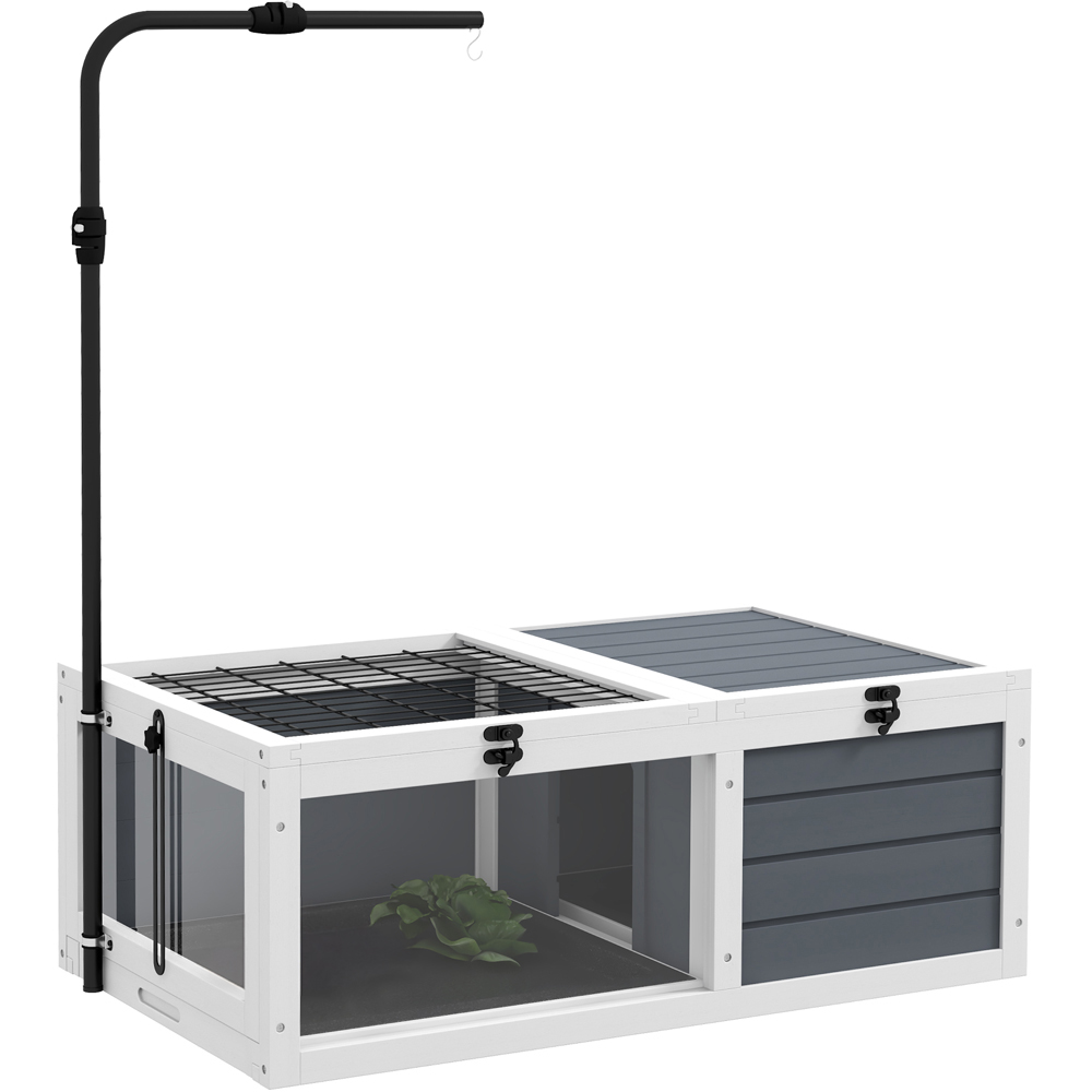 PawHut Grey Wooden Tortoise House - Tortoise Habitat with Adjustable Lamp Holder