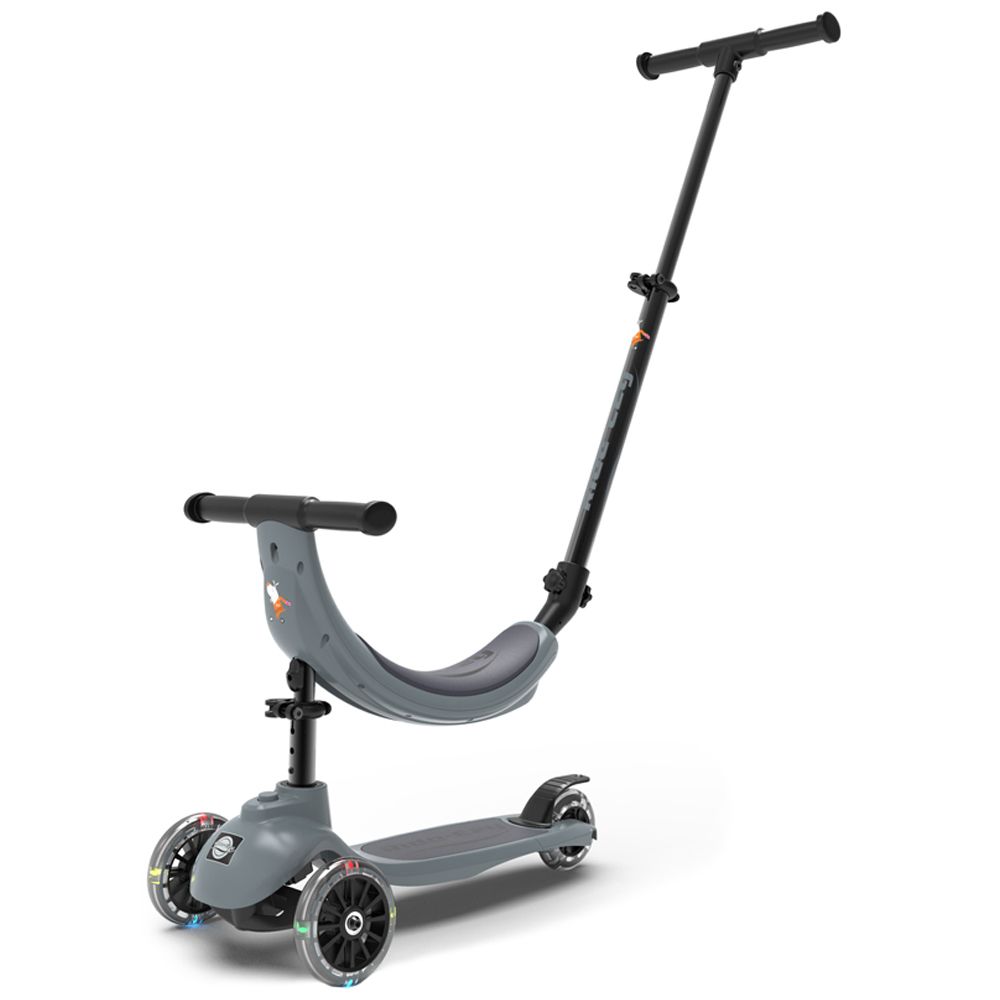 Ride-Ezy Grey Kick & Go Thunder Clouds Led Wheel Scooter Size 3
