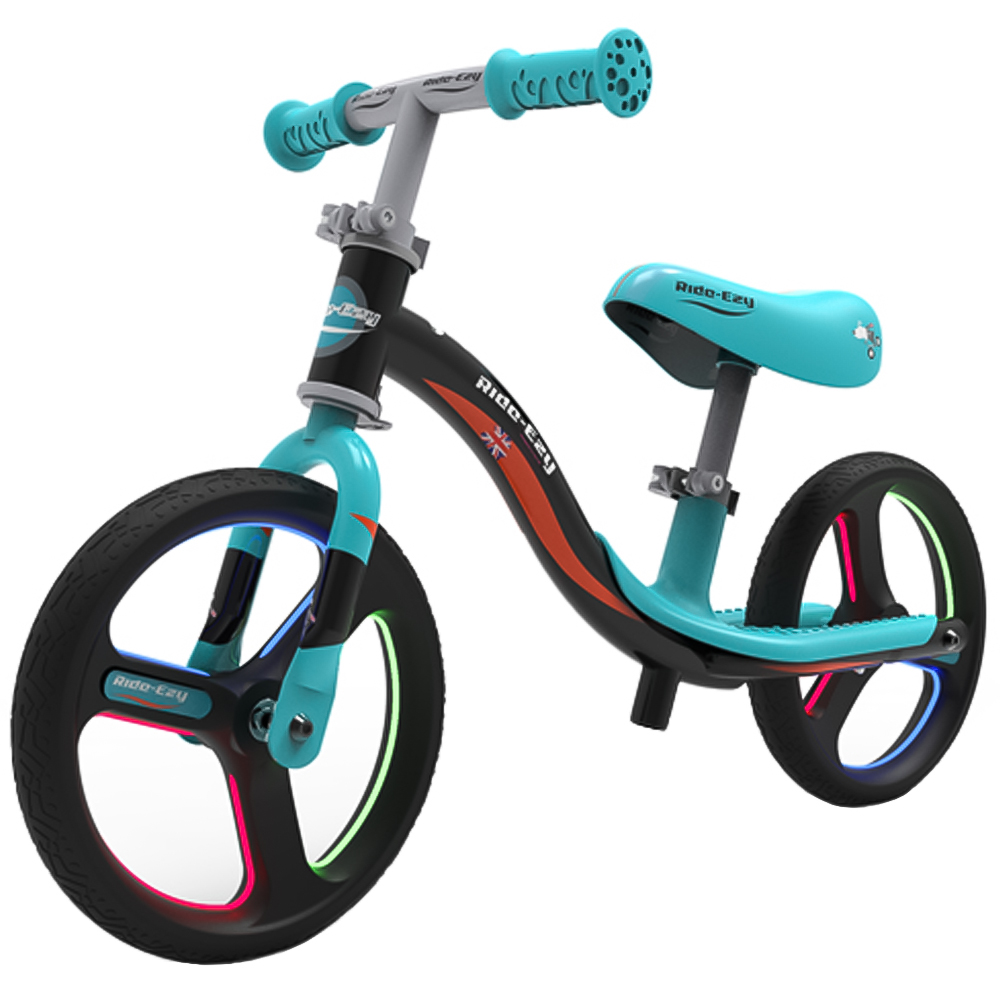 Ride-Ezy Multi Go Glo Black Celeste Green Wheel Balance Bike Size 2