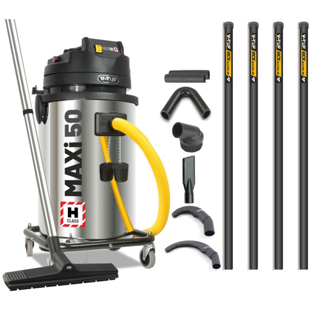 V-TUF MAXIH24050LKIT1 Industrial Dust Extraction Vacuum Cleaner and Pipe Cleaning Tools 1750W