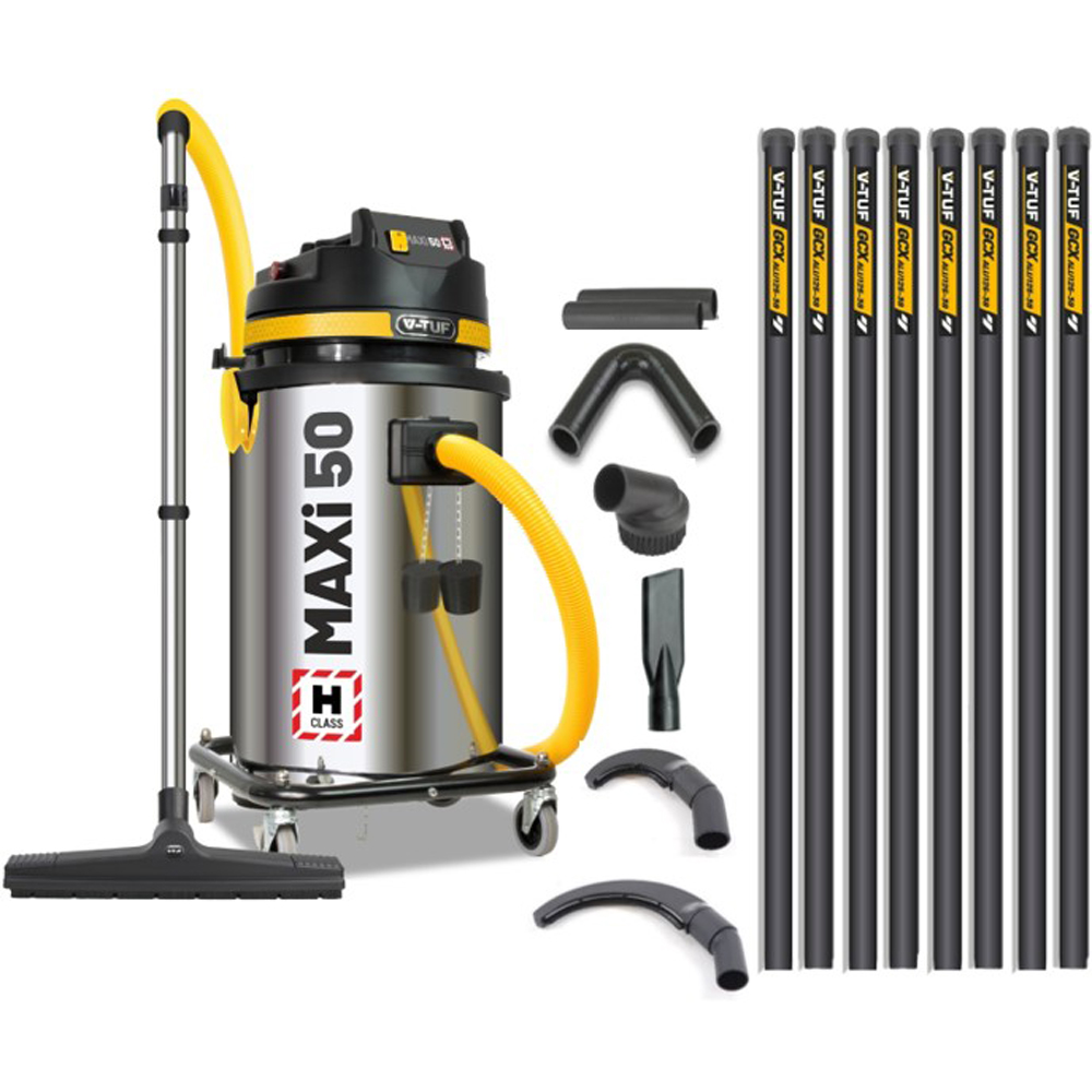 V-TUF MAXIH24050LKIT2 Industrial Dust Extraction Vacuum Cleaner and Pipe Cleaning Tools 1750w