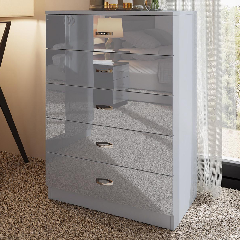Fwstyle Chilton 5 Drawer Gloss Chest Of Drawers Grey Size 5 Drawers