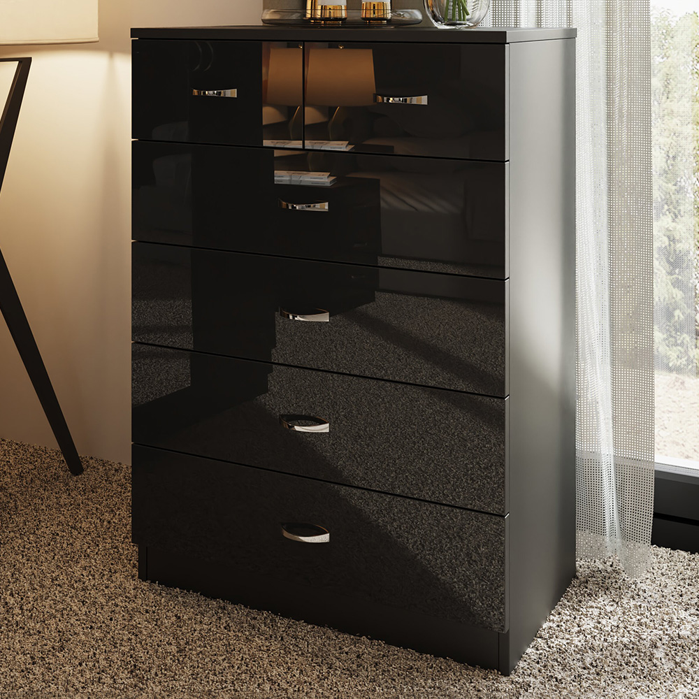 Fwstyle Chilton 6 Drawer Gloss Chest Of Drawers Black Size 6 Drawers
