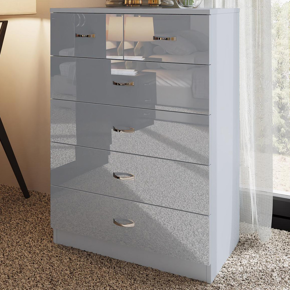 Fwstyle Chilton 6 Drawer Gloss Chest Of Drawers Grey Size 6 Drawers